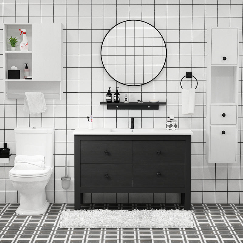 Freestanding Vanity Drawers Single Sink Rectangle Wood Frame Bathroom Vanity with Mirror