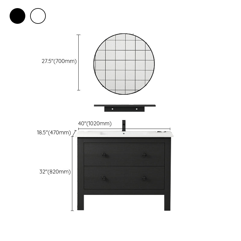 Freestanding Vanity Drawers Single Sink Rectangle Wood Frame Bathroom Vanity with Mirror