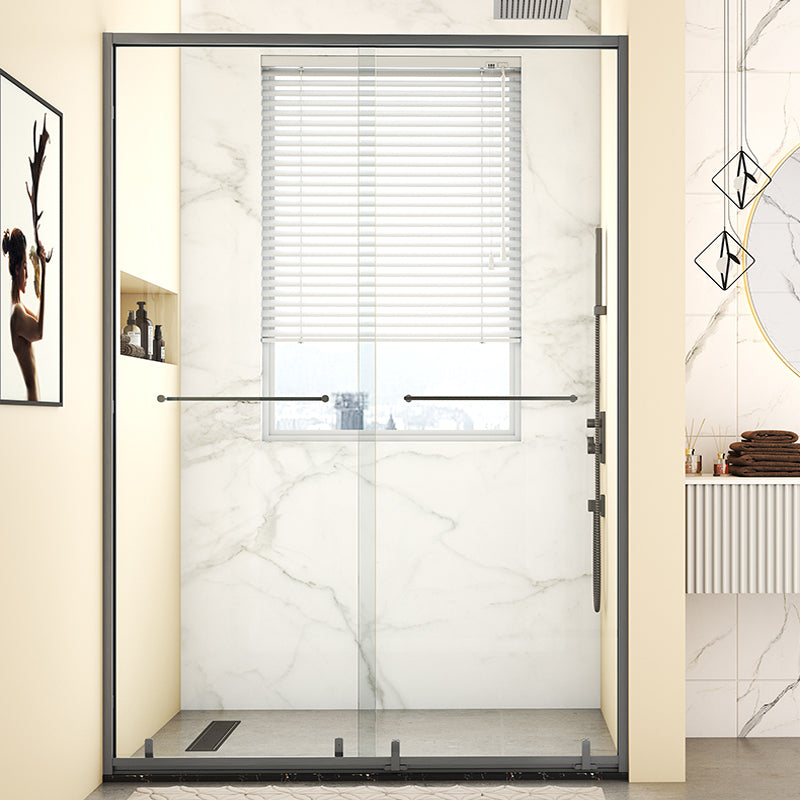 Double Sliding Semi Frameless Inline Tempered Glass Shower Door