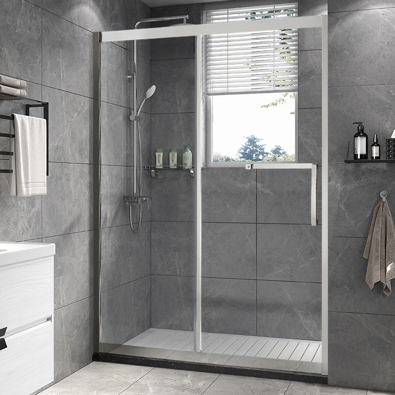 Silver Semi Frameless Single Move Tempered Glass Shower Door