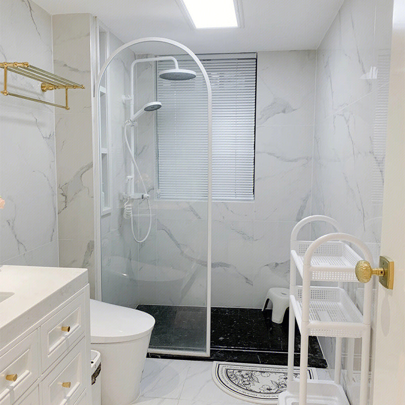 White Full Frame Single Fixed Panel, Half Partition Arched Waterproof Bathroom Screen