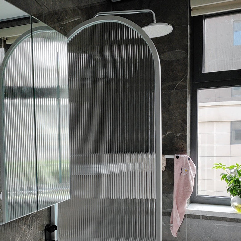 White Full Frame Single Fixed Panel, Half Partition Arched Waterproof Bathroom Screen