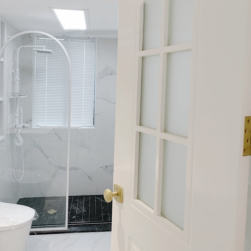 White Full Frame Single Fixed Panel, Half Partition Arched Waterproof Bathroom Screen
