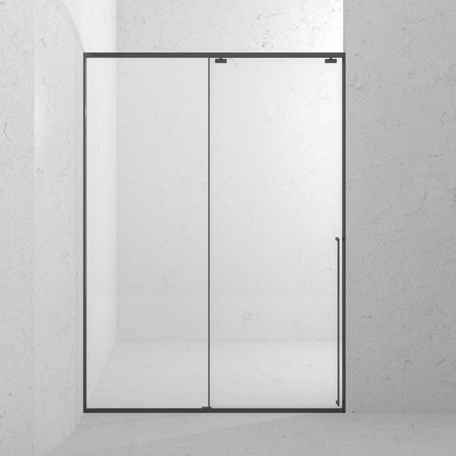 Gray Semi Frameless Narrow Bezel Single Sliding Glass Shower Door