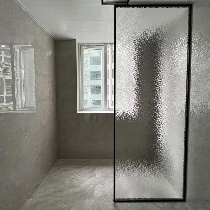 Black Full Frame Stainless Steel Glass Shower Screen, Fixed Semi Isolated Shower Screen