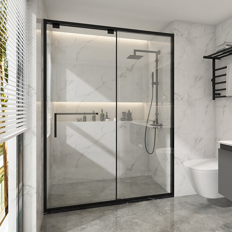 Black Stainless Steel Narrow Frame Semi Frameless Single Swing Shower Door