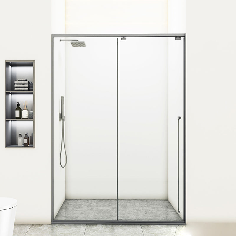 Gray Semi Frameless Stainless Steel Single Move Tempered Glass Shower Door