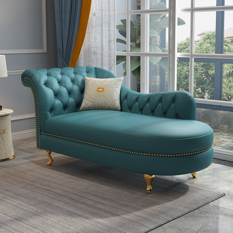 Tufted Genuine Leather Chaise Lounge Rolled Arms Lounge Chair for Bedroom and Living Room