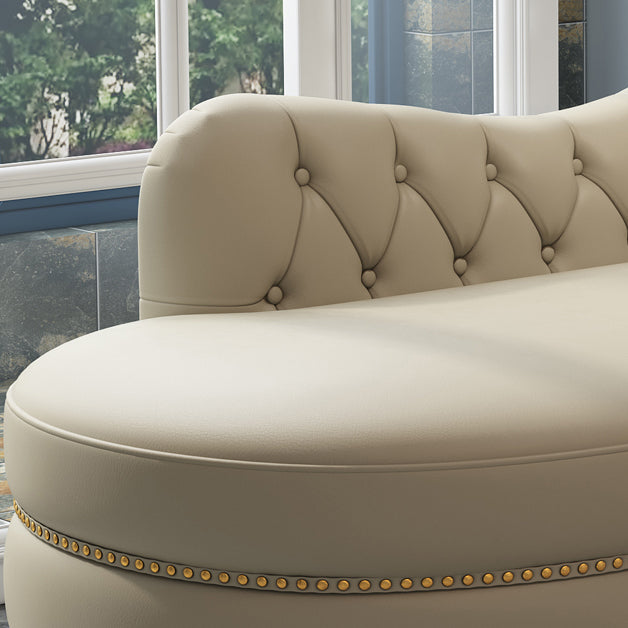 Tufted Genuine Leather Chaise Lounge Rolled Arms Lounge Chair for Bedroom and Living Room
