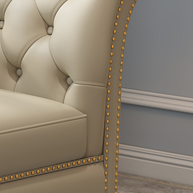 Tufted Genuine Leather Chaise Lounge Rolled Arms Lounge Chair for Bedroom and Living Room