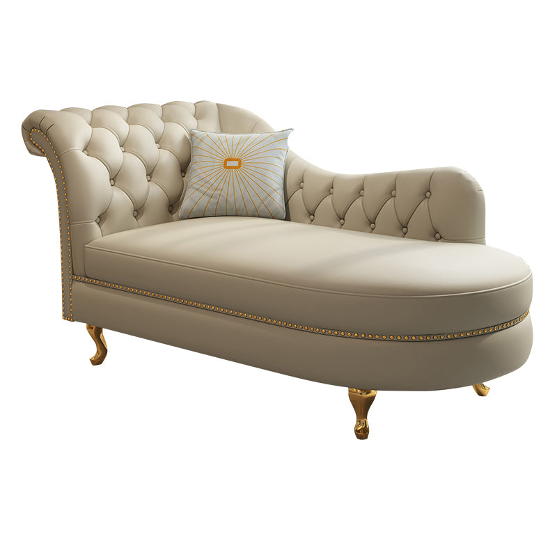 Tufted Genuine Leather Chaise Lounge Rolled Arms Lounge Chair for Bedroom and Living Room