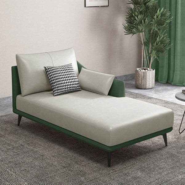 Nordic Style Faux Leather Chaise Recessed Arms Chaise in Solid Color