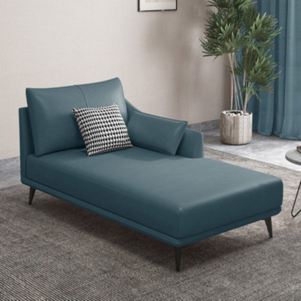 Nordic Style Faux Leather Chaise Recessed Arms Chaise in Solid Color