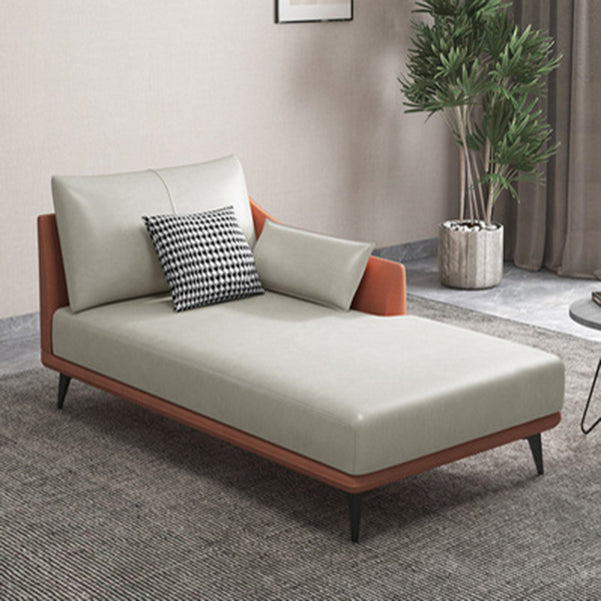 Nordic Style Faux Leather Chaise Recessed Arms Chaise in Solid Color