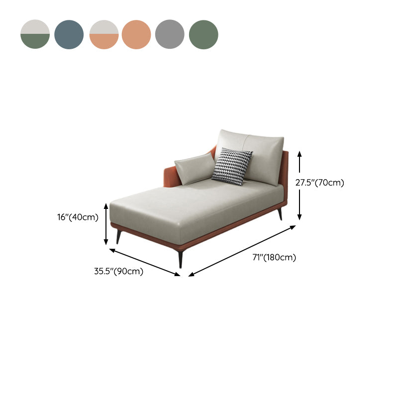 Nordic Style Faux Leather Chaise Recessed Arms Chaise in Solid Color