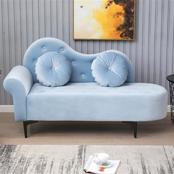 Glam Cushioned Chaise Lounge Round Arms Lounge with 2 Pillows for Living Room