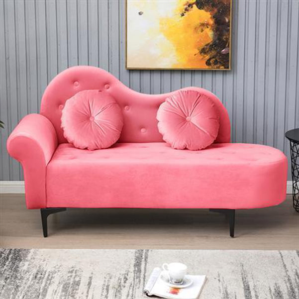 Glam Cushioned Chaise Lounge Round Arms Lounge with 2 Pillows for Living Room