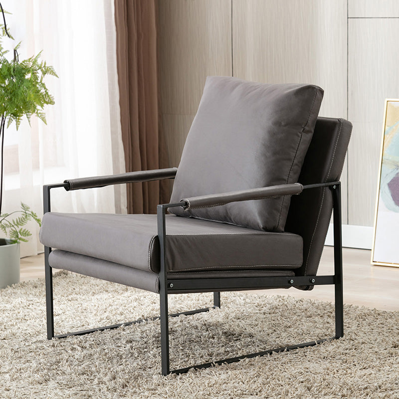 Industrial Metal Armchair Leather Upholstered Accent Armchair