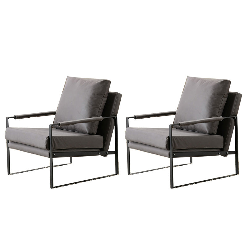 Industrial Metal Armchair Leather Upholstered Accent Armchair