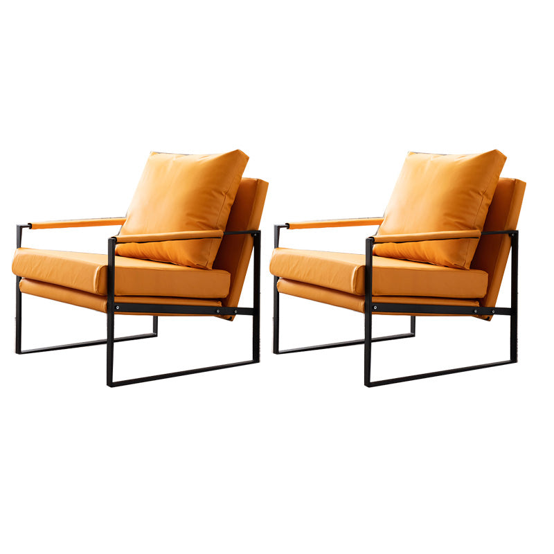 Industrial Metal Armchair Leather Upholstered Accent Armchair