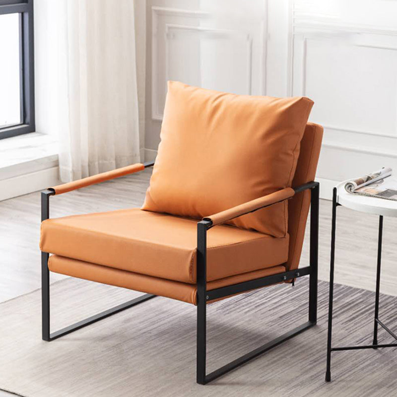 Industrial Metal Armchair Leather Upholstered Accent Armchair