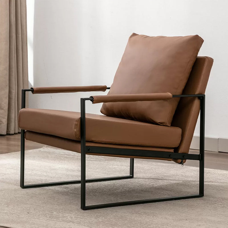 Industrial Metal Armchair Leather Upholstered Accent Armchair