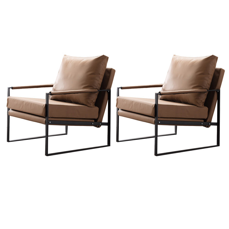 Industrial Metal Armchair Leather Upholstered Accent Armchair