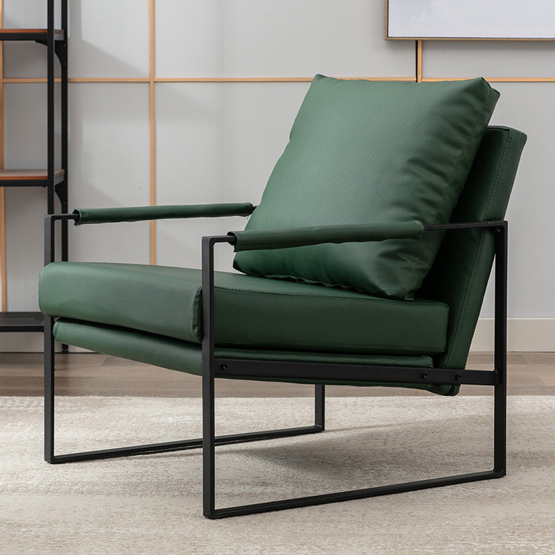Industrial Metal Armchair Leather Upholstered Accent Armchair