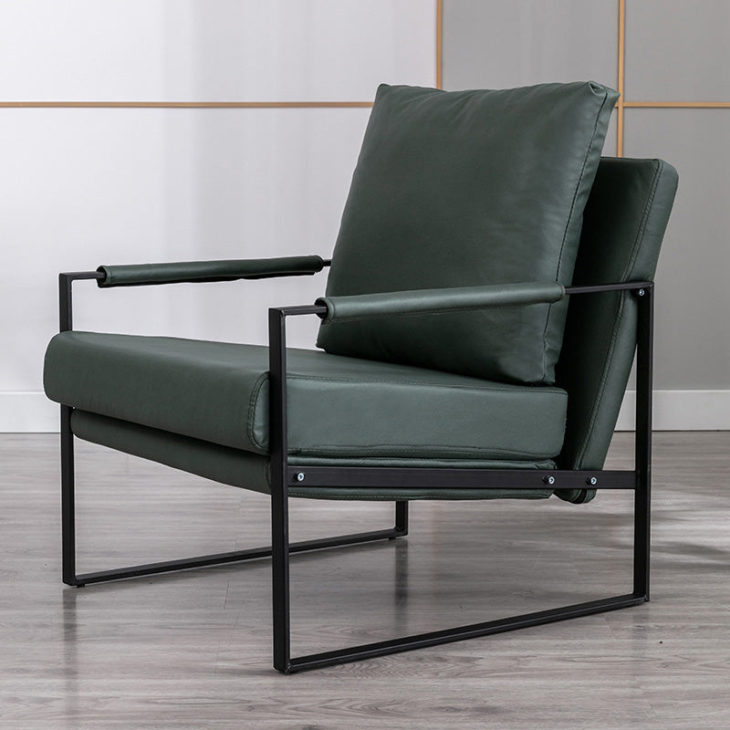 Industrial Metal Armchair Leather Upholstered Accent Armchair