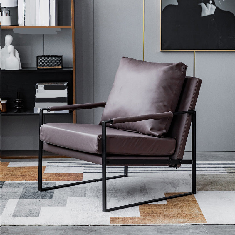 Industrial Metal Armchair Leather Upholstered Accent Armchair