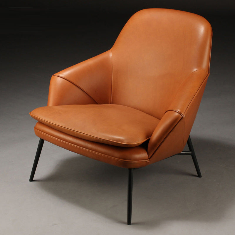 Mid-century Faux Leather ArmChair Fixed Back Flared Arms Chair