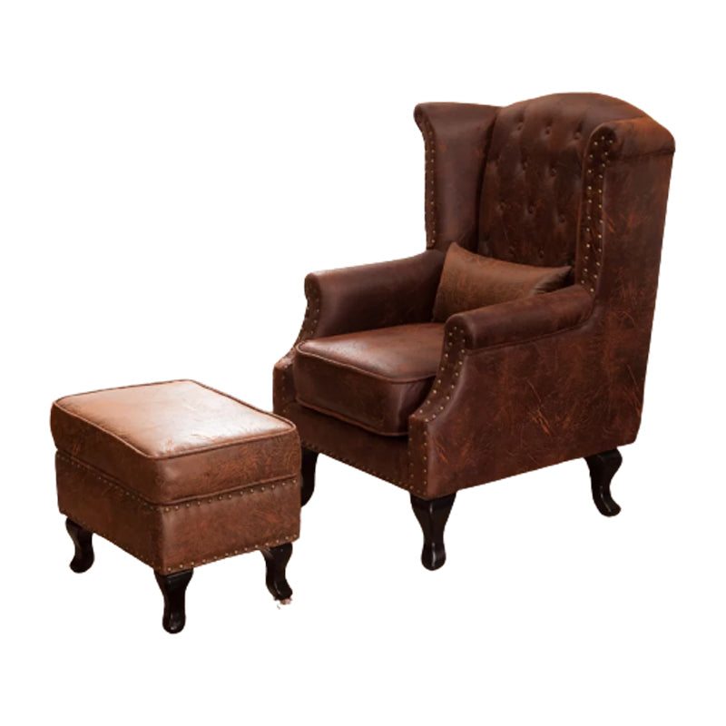 Mid-century Modern Rolled Arms Wingback Chair Tufted Back Nailhead Trim Chair