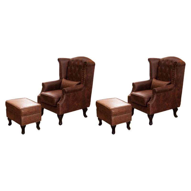 Mid-century Modern Rolled Arms Wingback Chair Tufted Back Nailhead Trim Chair