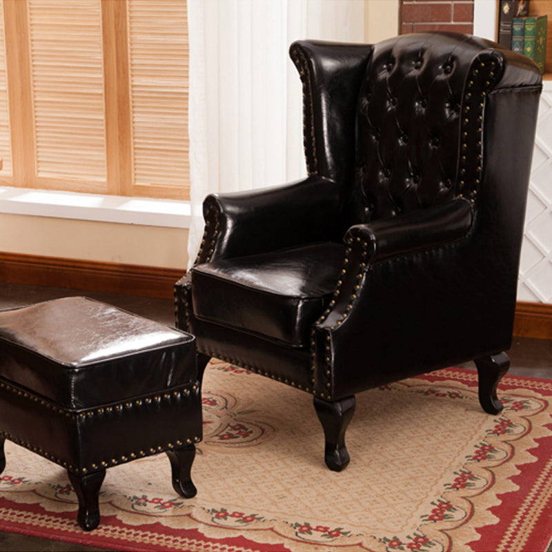 Mid-century Modern Rolled Arms Wingback Chair Tufted Back Nailhead Trim Chair