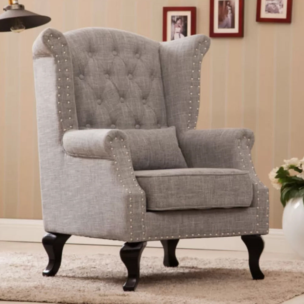 Mid-century Modern Rolled Arms Wingback Chair Tufted Back Nailhead Trim Chair