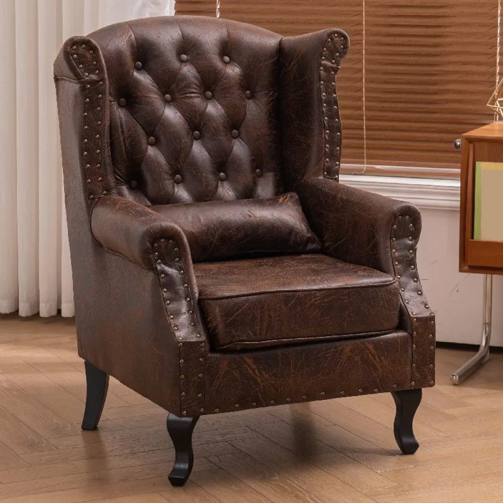Mid-century Modern Rolled Arms Wingback Chair Tufted Back Nailhead Trim Chair