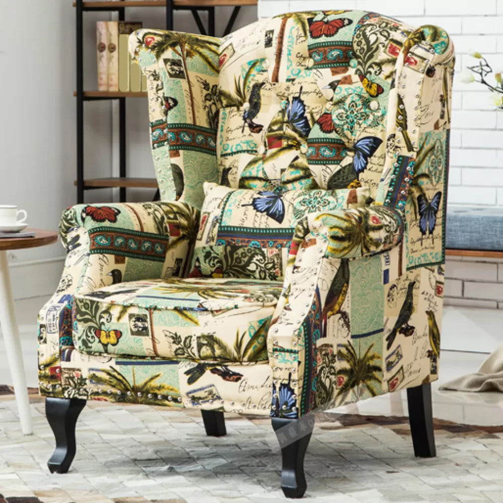 Mid-century Modern Rolled Arms Wingback Chair Tufted Back Nailhead Trim Chair