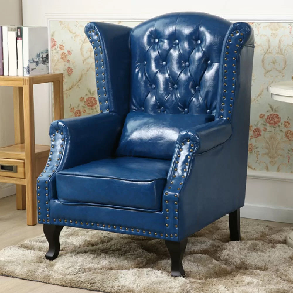 Mid-century Modern Rolled Arms Wingback Chair Tufted Back Nailhead Trim Chair