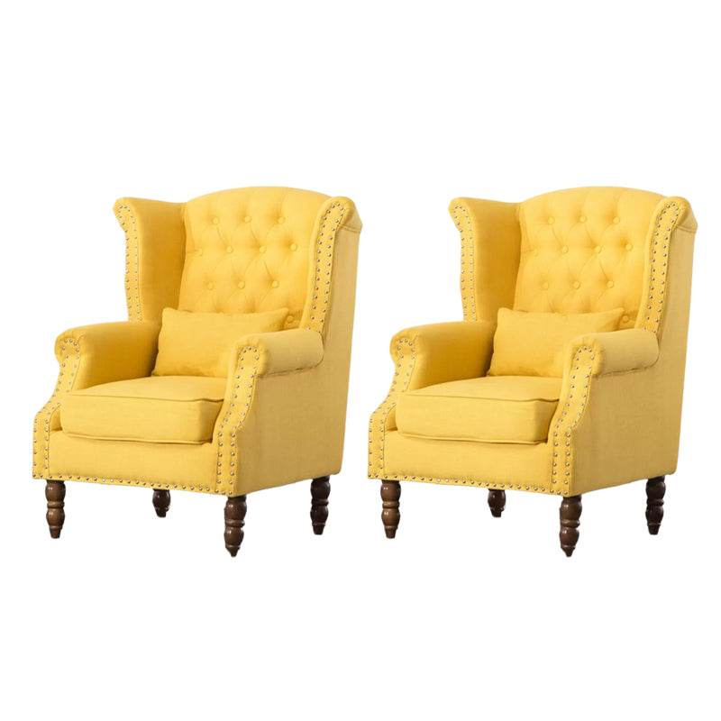 Mid-century Modern Rolled Arms Wingback Chair Tufted Back Nailhead Trim Chair