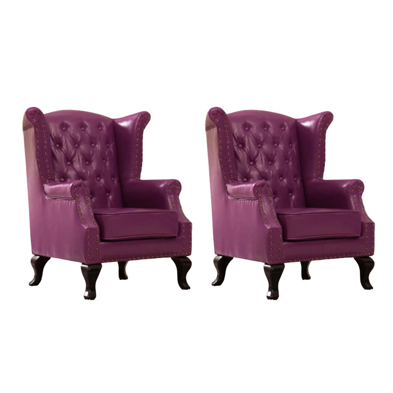 Mid-century Modern Rolled Arms Wingback Chair Tufted Back Nailhead Trim Chair