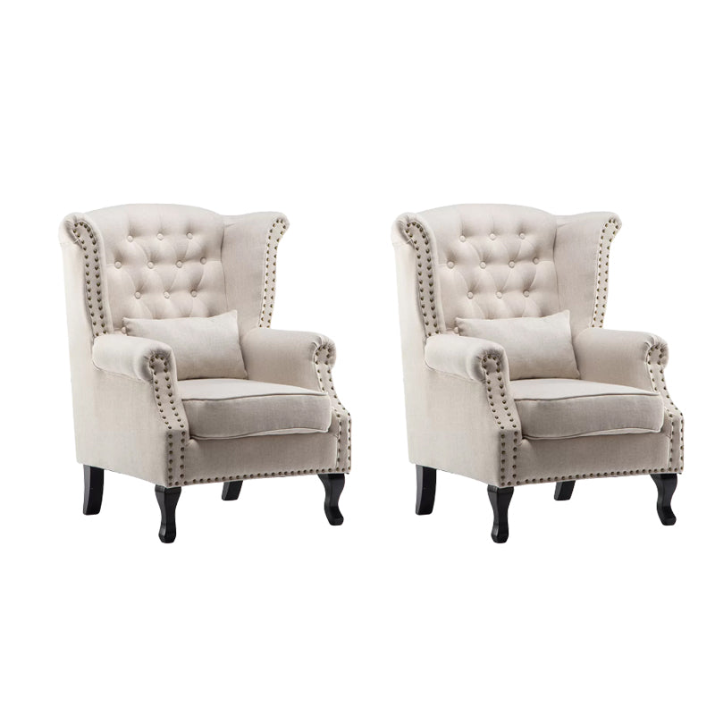 Mid-century Modern Rolled Arms Wingback Chair Tufted Back Nailhead Trim Chair