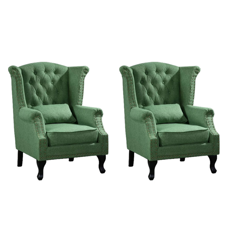 Mid-century Modern Rolled Arms Wingback Chair Tufted Back Nailhead Trim Chair