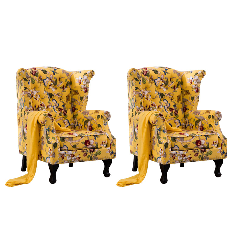 Mid-century Modern Rolled Arms Wingback Chair Tufted Back Nailhead Trim Chair