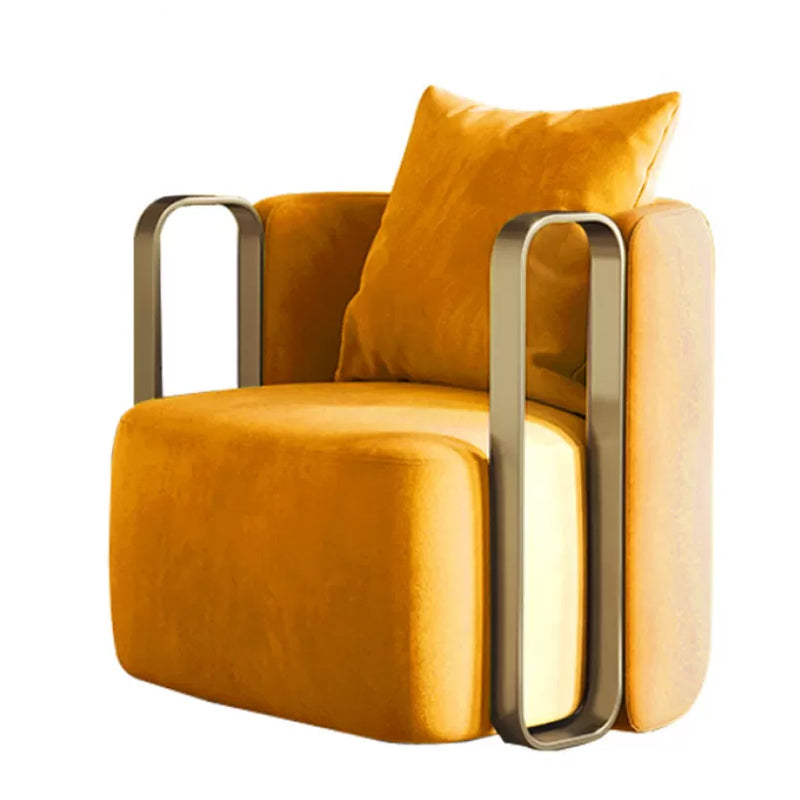 Glam Arm Chair Solid Color Pillow Back Gold Base Arms Included Armchair
