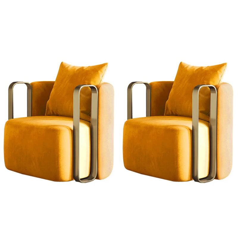 Glam Arm Chair Solid Color Pillow Back Gold Base Arms Included Armchair