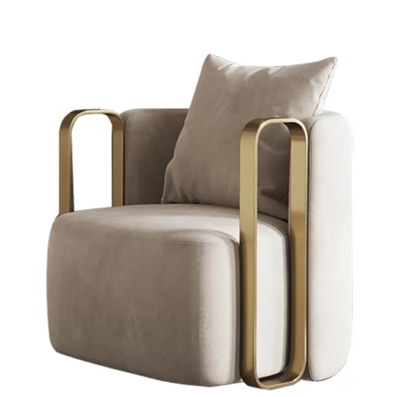 Glam Arm Chair Solid Color Pillow Back Gold Base Arms Included Armchair