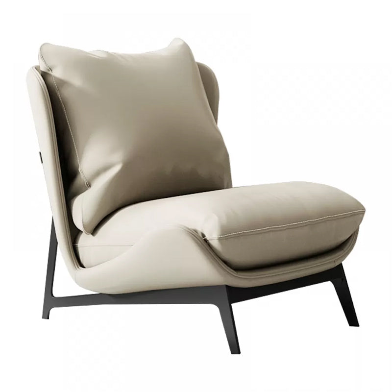 Mid-century Modern Leather Slipper Accent Chair Pillow Back Armless Chair
