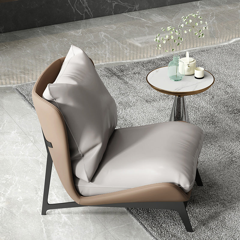 Mid-century Modern Leather Slipper Accent Chair Pillow Back Armless Chair