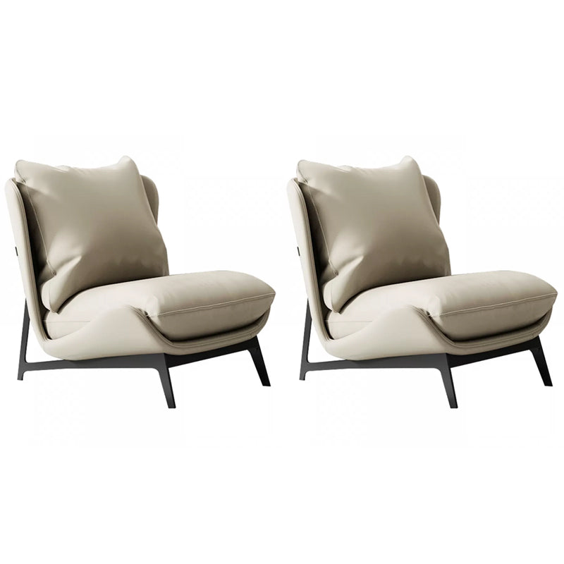 Mid-century Modern Leather Slipper Accent Chair Pillow Back Armless Chair