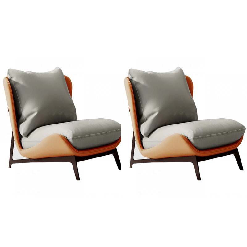 Mid-century Modern Leather Slipper Accent Chair Pillow Back Armless Chair